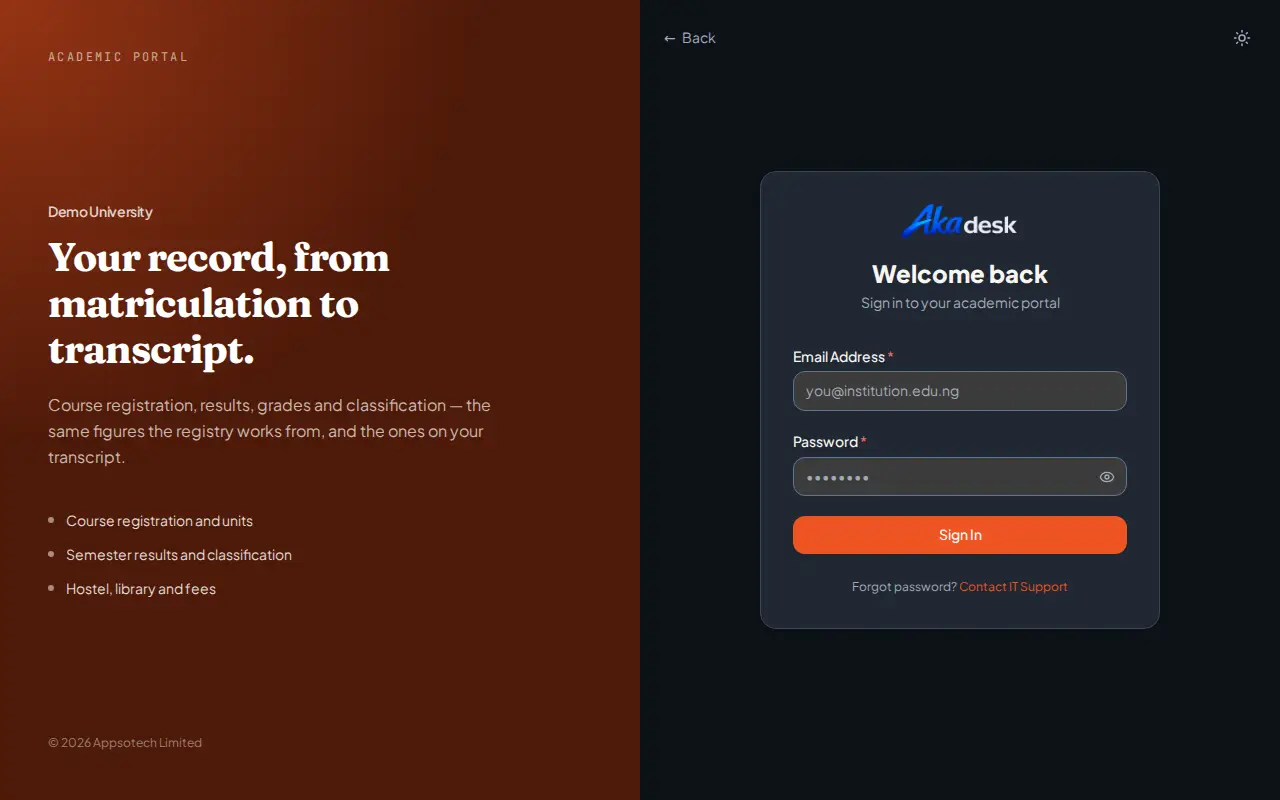 The sign-in page
